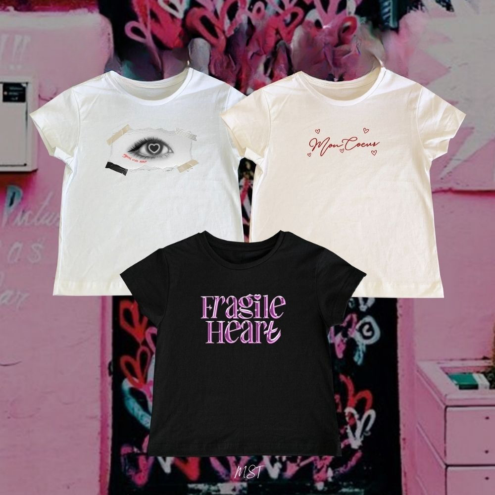 เสื้อยืดผู้หญิง เสื้อยืดสั้นสำหรับสุภาพสตรี  Fragile Heart Club Cotton Tee