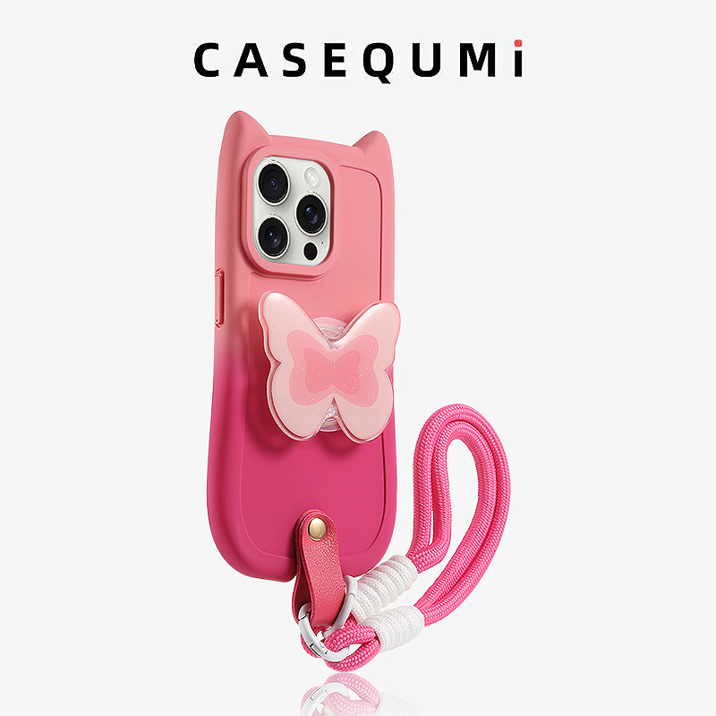 เคส ไอโฟน14promax กันกระแทก เคสโทรศัพท์ Apple 14 ProMax พร้อมเชือกแขวนและขาตั้งผีเสื้อ, iPhone 15 เคส iPhone 13 ProMax ใหม่, ซิลิโคน IP13 11 เคส IP12 ProMax ป้องกันการตก