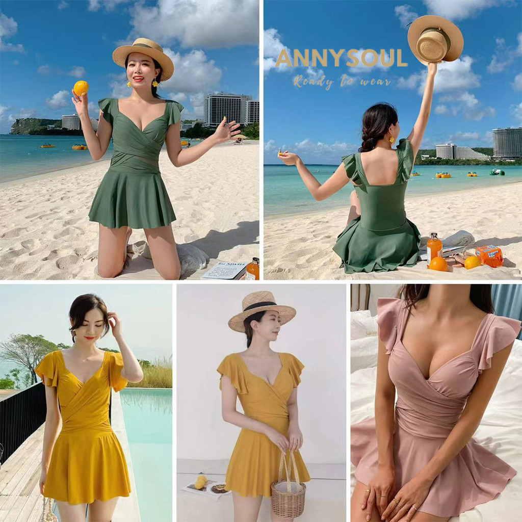 ชุดว่ายน้ำผู้หญิง สไตล์ใหม่ ปกปิดหน้าท้อง สีชมพู แบบเรียบหรู