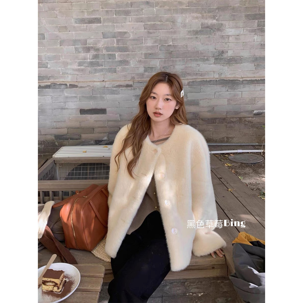 女保暖加厚高级感毛绒绒欲外套毛毛宽松纯上衣百搭温柔风开衫秋冬 MOOR