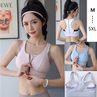 ผู้หญิงกีฬา Bra โยคะชุดชั้นใน Fixed Chest Pad Plus ขนาด 4XL 5XL กันกระแทกฟิตเนส Push Up ซิปด้านหน้า Bralette