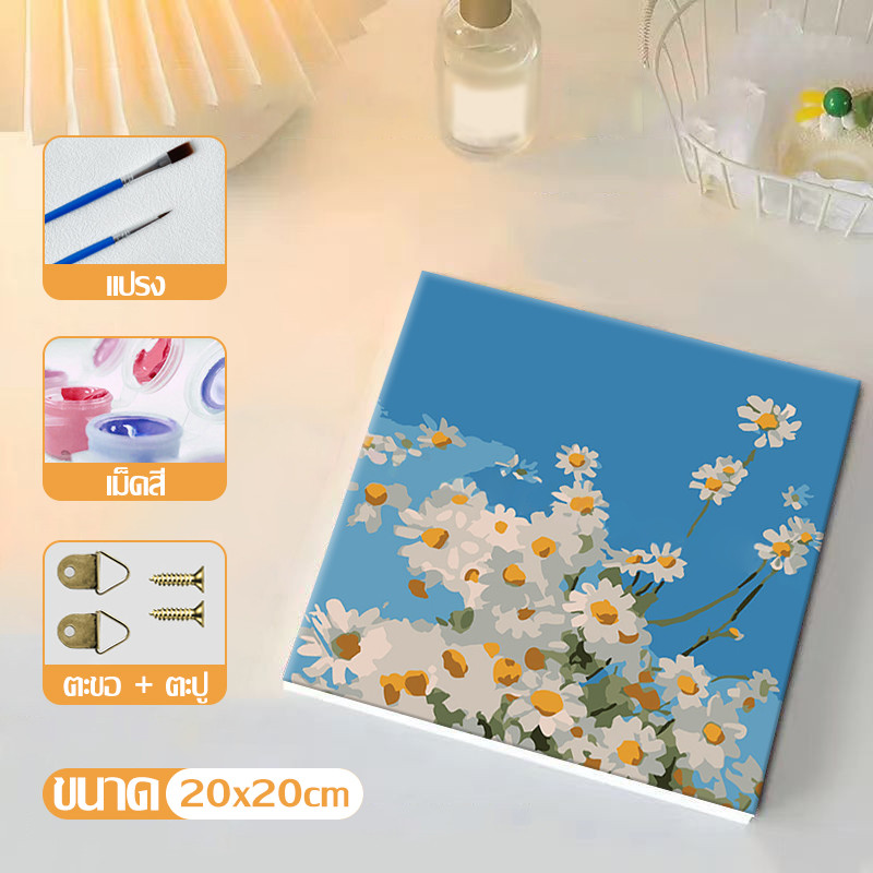 [มีเฟรม] 20*20 ซม ระบายสีตามตัวเลข ภาพวาดตกแต่งอะคริลิก ของเล่นวาดภาพ ของขวัญเด็ก กระตุ้นจินตนาการ