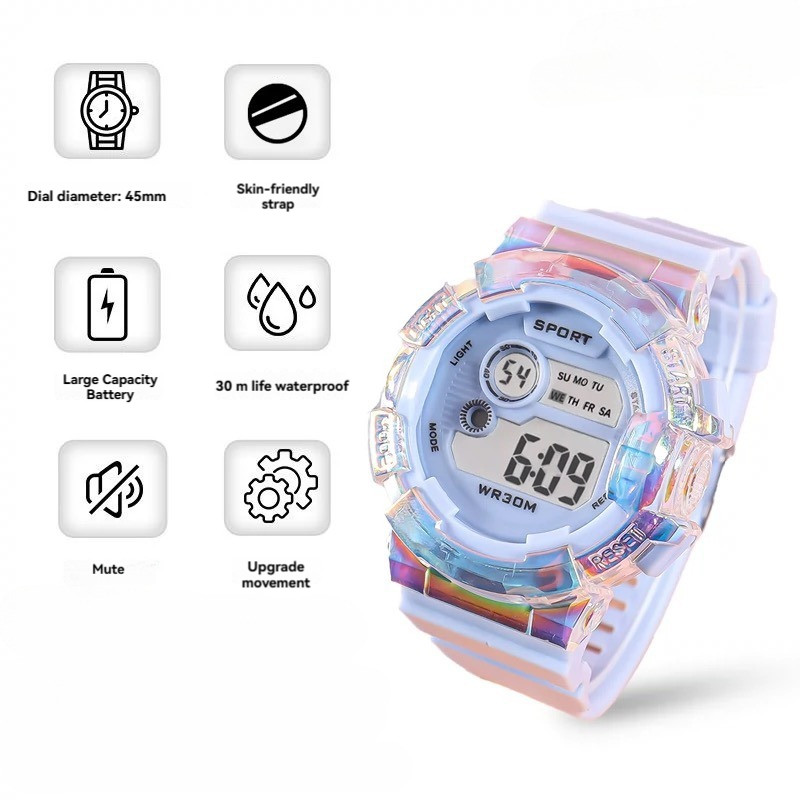 Keglect Kids LED Digital Watch เด็กนาฬิกากันน้ําและป้องกันความดันนักเรียนนาฬิกา Muti-Ftructional พร้อมนาฬิกาปลุก