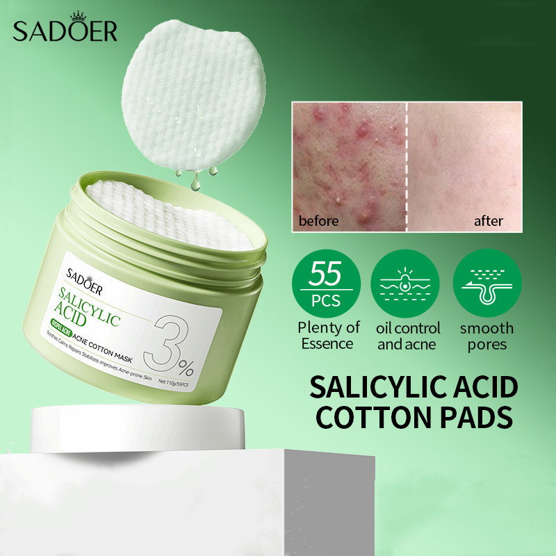 Sadoer Salicylic Acid Acne ลบหน้ากากผ้าฝ้าย 110g/55pcs ให้ความชุ่มชื้นควบคุมน้ํามันลบสิวหัวดําปรับปรุงสิว-ผิว