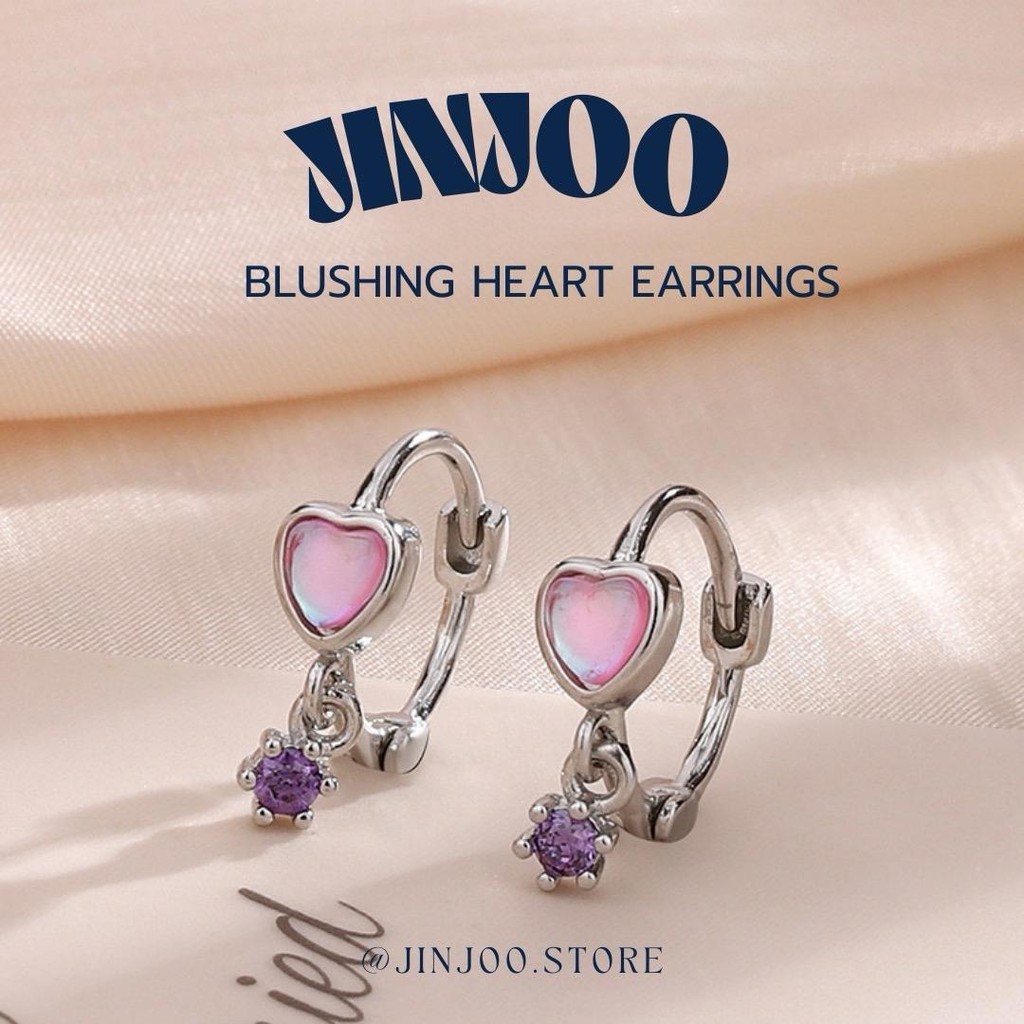 Jinjoo ต่างหูห่วงหัวใจ รุ่น Blushing Heart Earring สีชมพูหวานละมุน So cute