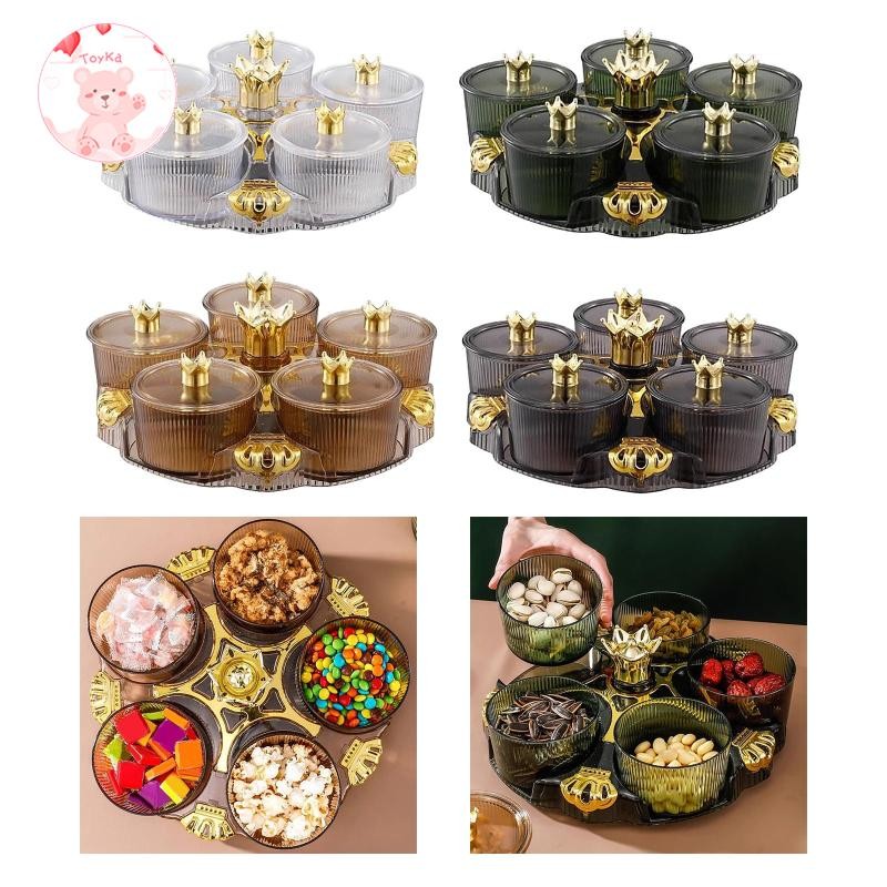 [Whbadguy] ถาดเสิร์ฟขนมหวาน พร้อม 5 ช่อง พกพาง่าย หมุนได้ สําหรับบ้าน ตั้งแคมป์