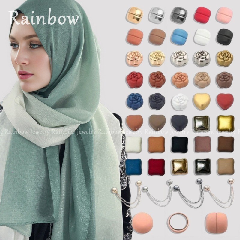 ห่วงโซ่ ดอกเคมีเลีย แฟชั่นผ้าพันคอระดับไฮเอนด์หัวเข็มขัดแม่เหล็กที่แข็งแกร่งหัวเข็มขัดผ้าพันคอไหมมุสลิมผ้าคลุมไหล่เข็มกลัดอเนกประสงค์คลิปปกอุ