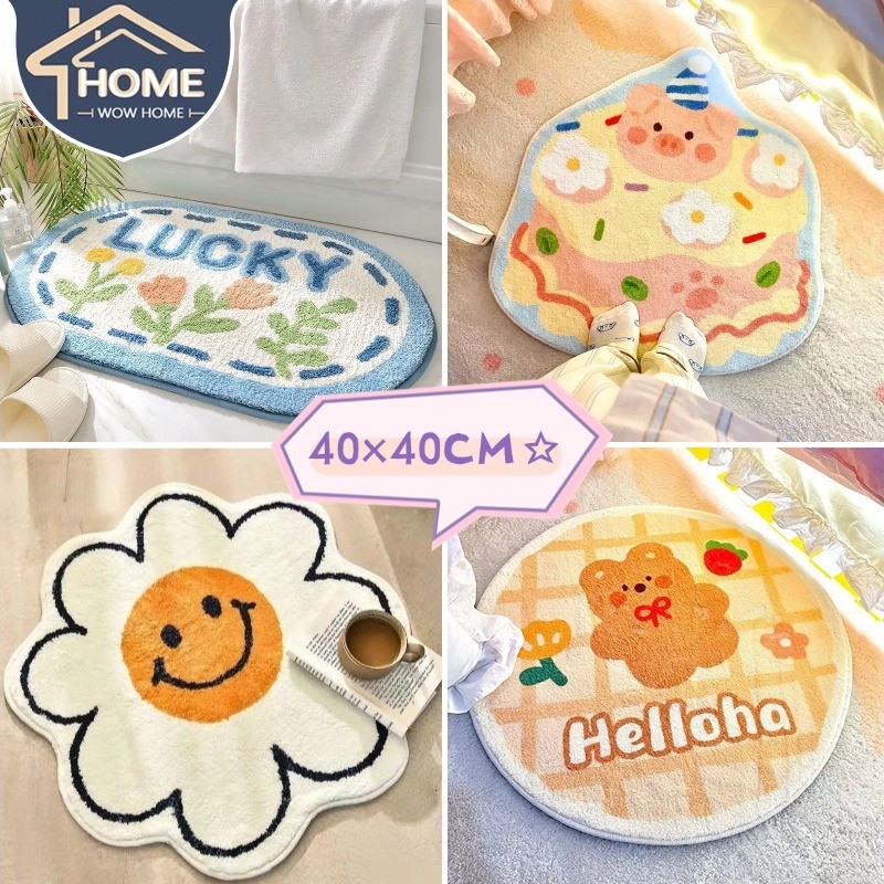 พร้อมส่ง พรมเช็ดเท้า 40*40cm พรมเนื้อนุ่ม กันลื่น ซึมซับน้ำได้ดี นุ่มสบายเท้า พรมข้างเตียง พรมเช็ดเท้าลายมินิมอล