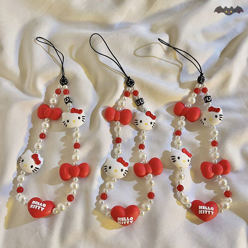 [PE] Kawaii Sanrio Mobile จี้ Hello Kitty Anti-lost Lanyard Key สั้นข้อมือเชือกเครื่องประดับสีแดงพวงกุญแจอะนิเมะผู้หญิงมือถือโซ่ TH