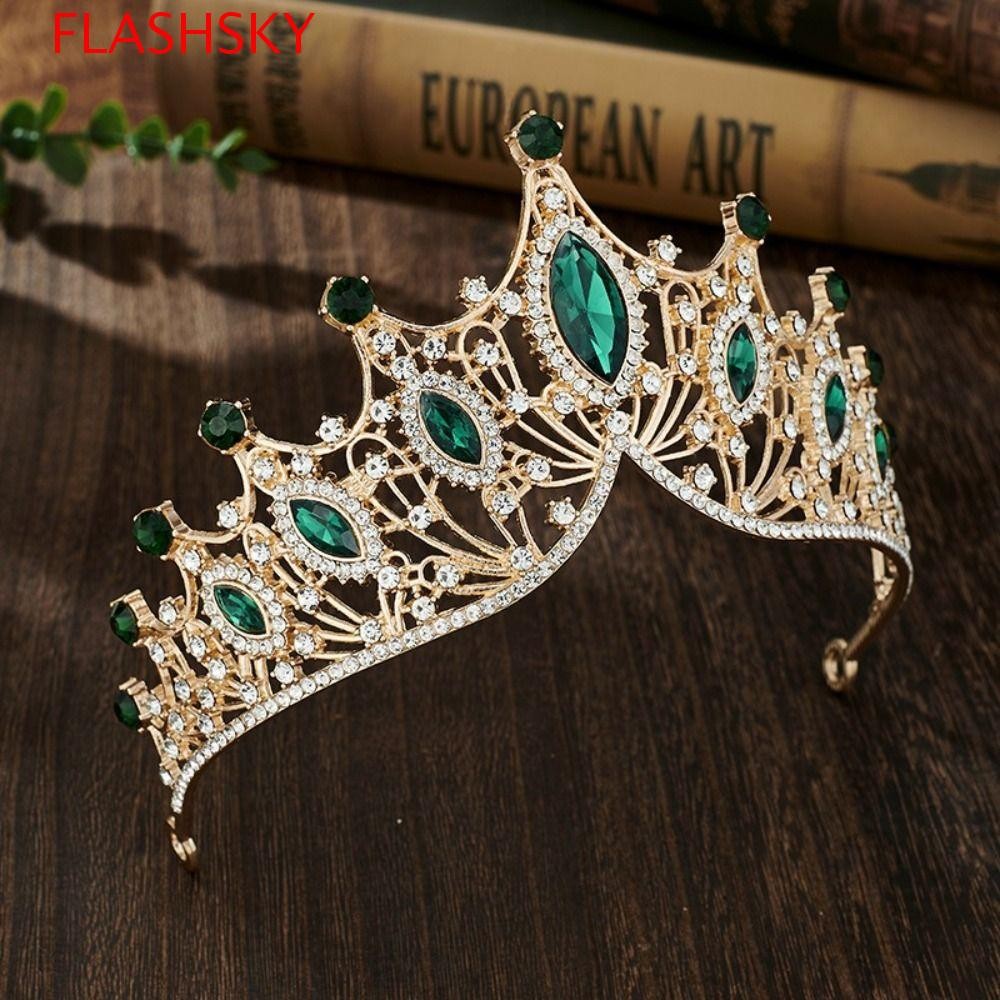 Flashsky Baroque Crown, Shiny Metal Princess Tiara, อินเทรนด์ Multicolor Headwear ผมเจ้าสาว Tiara Rhinestone Crown เจ้าสาว