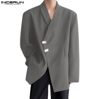 Incerun ผู้ชายเกาหลีคุณภาพสูง Slant Placket ปุ่มไหล่เสื้อแขน…