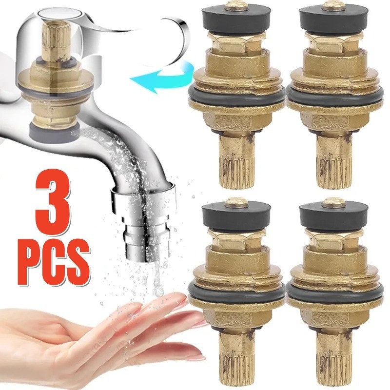 3 ชิ้นทองเหลืองช้าเปิดก๊อกน้ํา Spool - แกนสวิตช์ก๊อกน้ํา - Universal Water Tap Valve Core - G1/2 Bsp 20 ฟันตลับหมึกวาล์ว - พร้อมยางยึด - อุปกรณ์ฮาร์ดแวร์อ่างล้างจาน