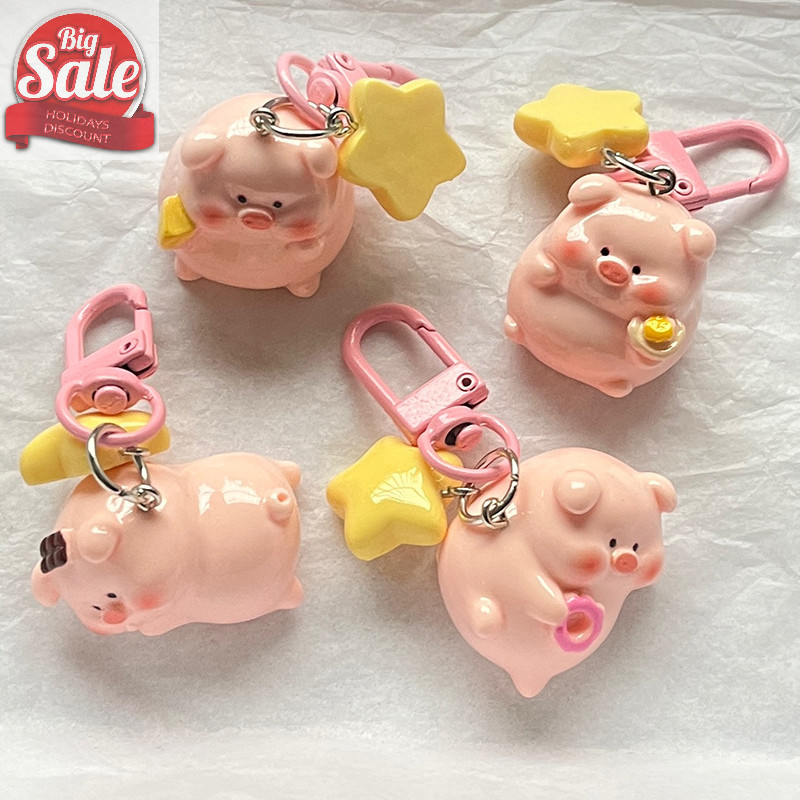 ของ สามมิติหมูสีชมพูพวงกุญแจจี้สัตว์น่ารักดาวหัวเข็มขัดพวงกุญแจหมูน้อยน่ารักรุ่นกุญแจแหวนเด็กของขวัญก