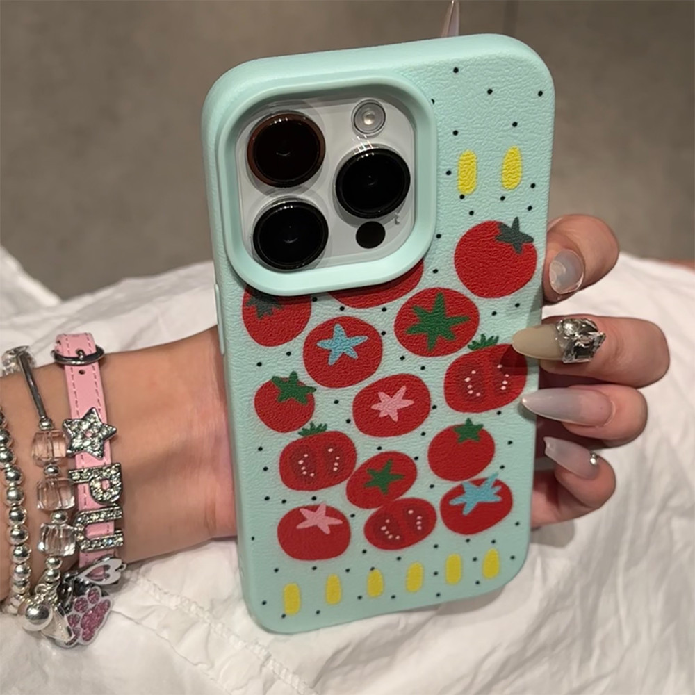 มะเขือเทศ เคสโทรศัพท์มือถือหนัง PU อ่อนสำหรับ for iPhone 15 Pro Max 13 12 11 14 15 16 Plus 16Pro X XR XS Max Case Cover