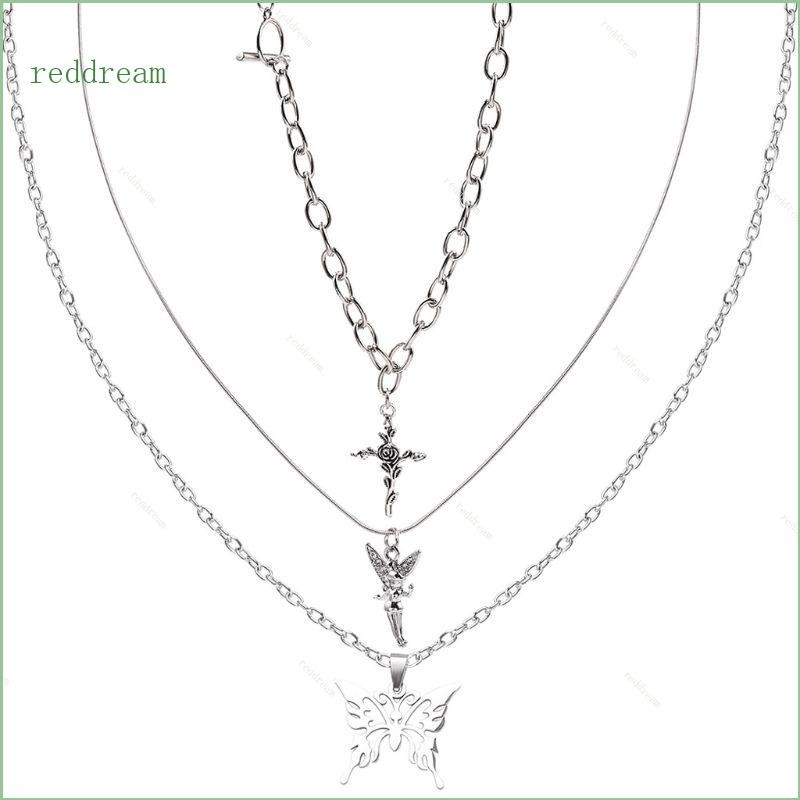 Redd 3x แฟชั่นสําหรับสร้อยคอจี้ผีเสื้อสําหรับสร้อยคอจี้ข้าม 1-3 ชั้นจี้สร้อยคอสําหรับ Eboy Egirl W