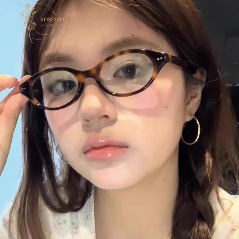 โรสไลฟ์ อินเทรนด์เสือดาวรูปไข่กรอบแว่นตาสําหรับผู้หญิงสาววันหยุดกลางแจ้งแว่นตาแสงสีฟ้าปิดกั้นเลนส์แว่นตาเครื่องประดับ