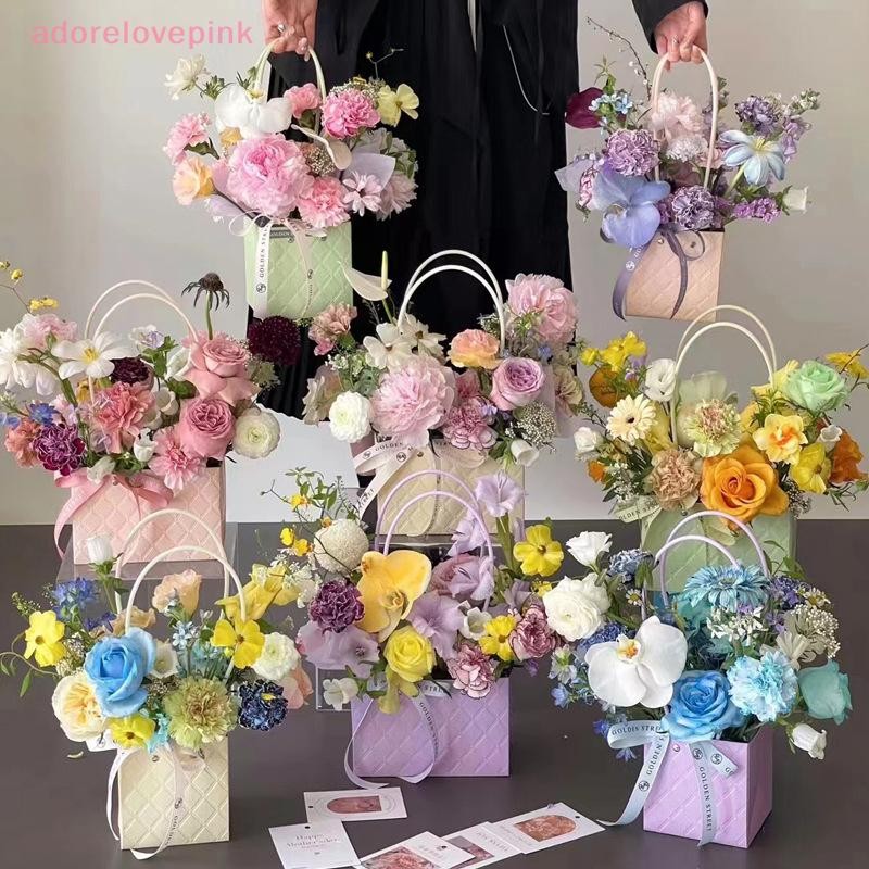 Iadorelovepink แบบพกพาดอกไม้กล่องบรรจุภัณฑ์งานแต่งงานตกแต่งของขวัญกระเป๋ากระเป๋าถือวันวาเลนไทน์วันเกิด Party Decor DIY ช่อดอกไม้บรรจุภัณฑ์ th
