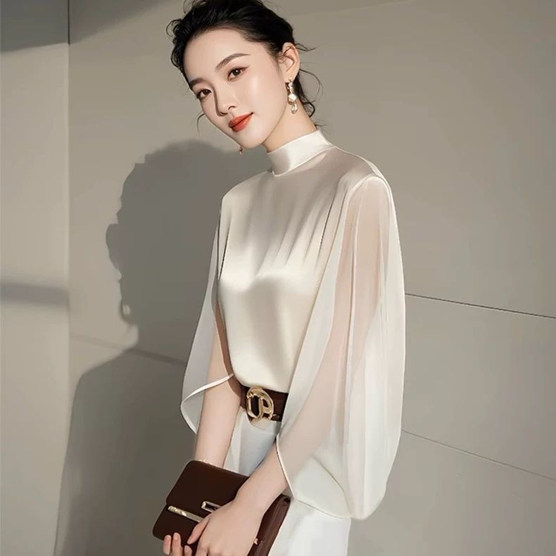 ฝรั่งเศสด้านบนผู้หญิงแขนยาวอารมณ์เสื้อ High-End Light Luxury เสื้อ