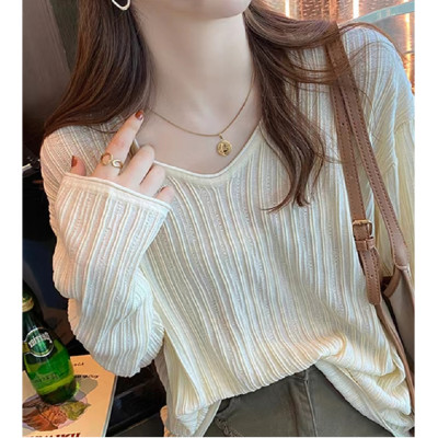 เสื้อถักสไตล์ใหม่ผู้หญิงบางหลวมแขนยาวด้านบน