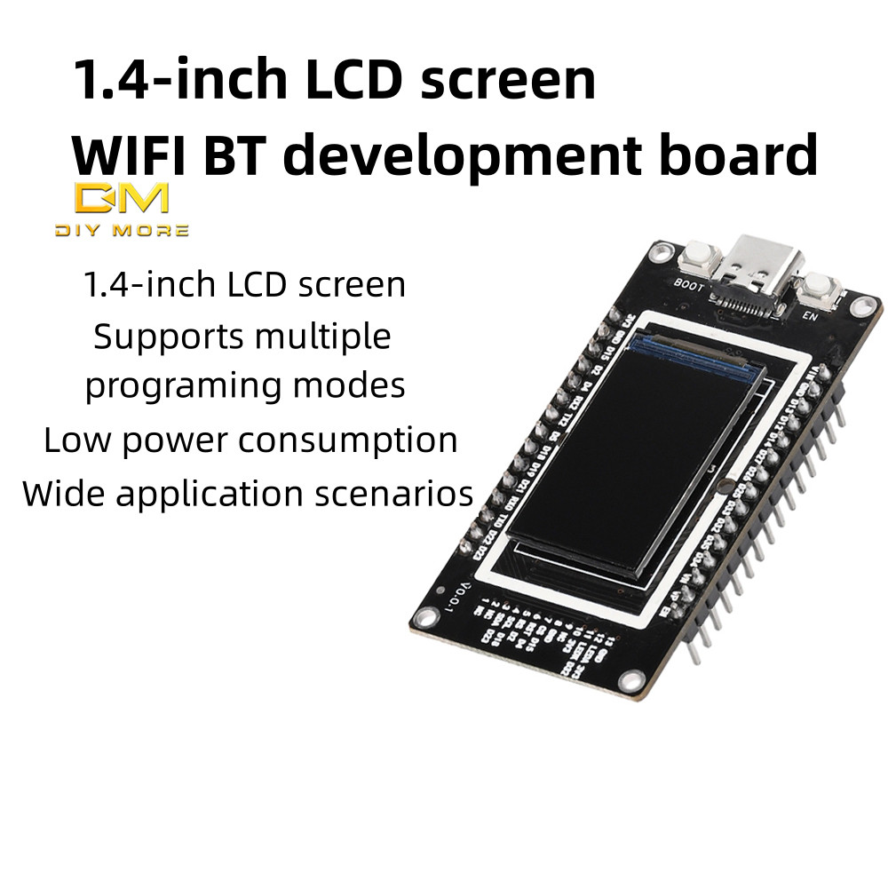 Diymore Esp32 1.4 นิ้วหน้าจอ Lcd Wifi บอร์ดพัฒนาบลูทูธออนบอร์ด Esp32-Wroom-32 โมดูล Type-C