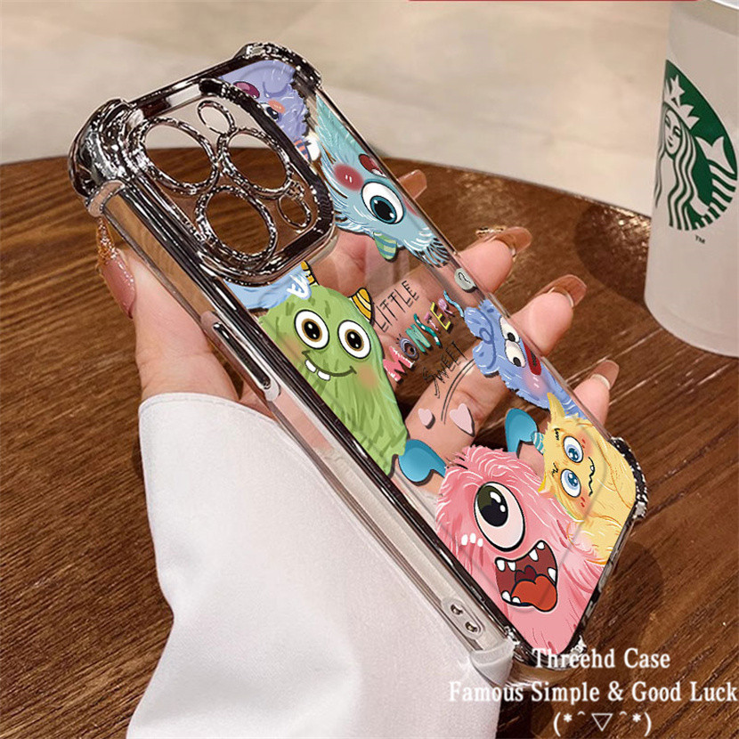 ปลอกสําหรับoppo A58 A78 A77s A17 A16 A15 A18 A57 A5s A3s A53 A33 A32 A5 A9 A95 Reno 5 7 8 Proสี่มุมถุงลมนิรภัยเลนส์ป้องกันฟิล์มกรณีการ์ตูนMonster