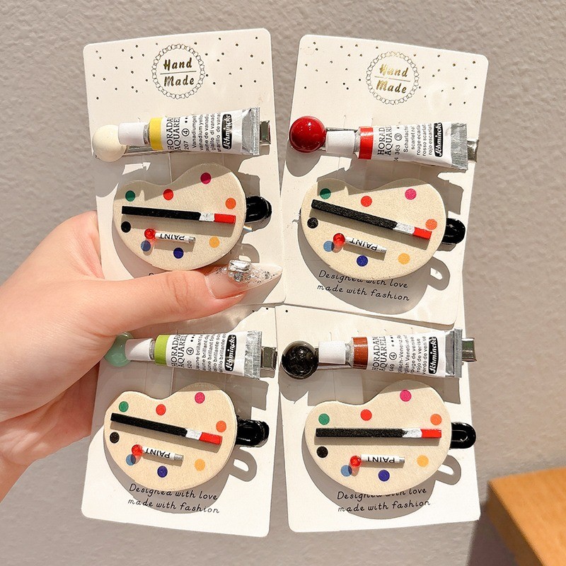 (2 ชิ้น) กิ๊บติดผมสีตลกสร้างสรรค์ Diy Palette กิ๊บติดผมหน้าม้า