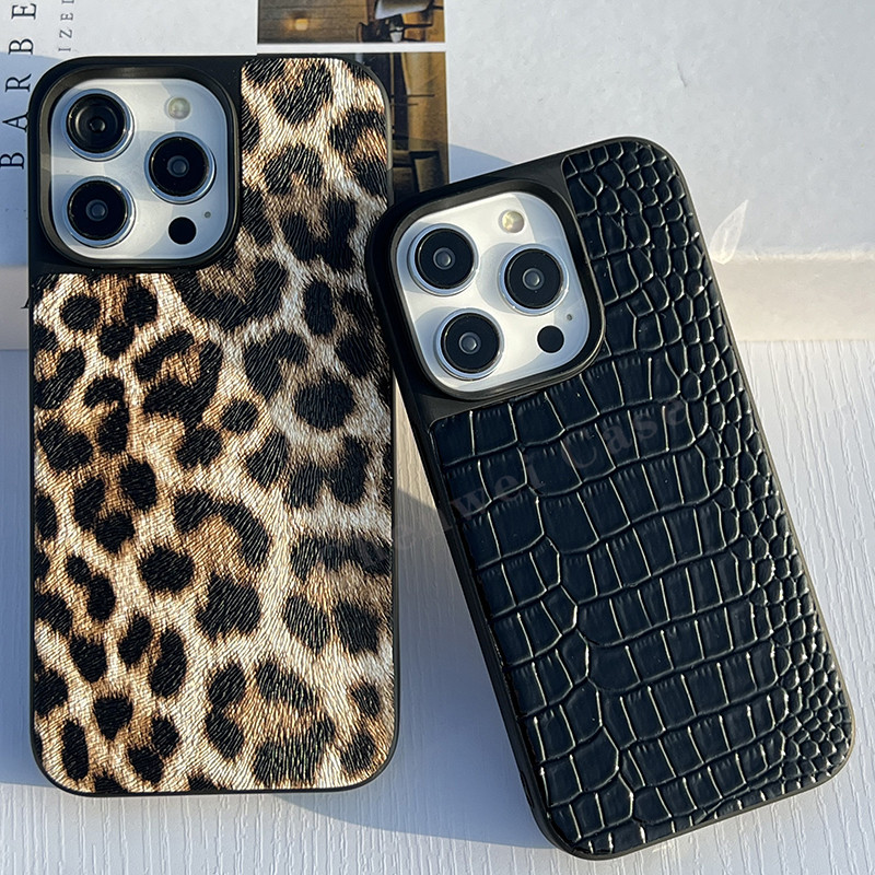 Pu หนังสําหรับ iPhone 16 16Pro 16Plus 16Promax 15 15Pro 15Promax 14 14Pro 14Promax 13Pro 13Promax 12Promax 11 X Xsmax 12mini 13mini เสือดาวพิมพ์จระเข้รูปแบบ