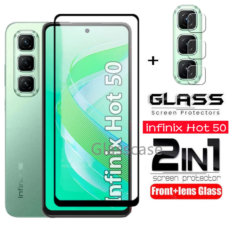 2 in 1 ป้องกันหน้าจอกระจกนิรภัยฟิล์มสําหรับ infinix Hot 50 60 i pro 50i 60i 50pro Hot50i 50pro 60i 60pro คลุมทั้งหมดด้านหน้าฟิล์มป้องกันหน้าจอกระจกกลับกล้องเลนส์ฟิล์ม