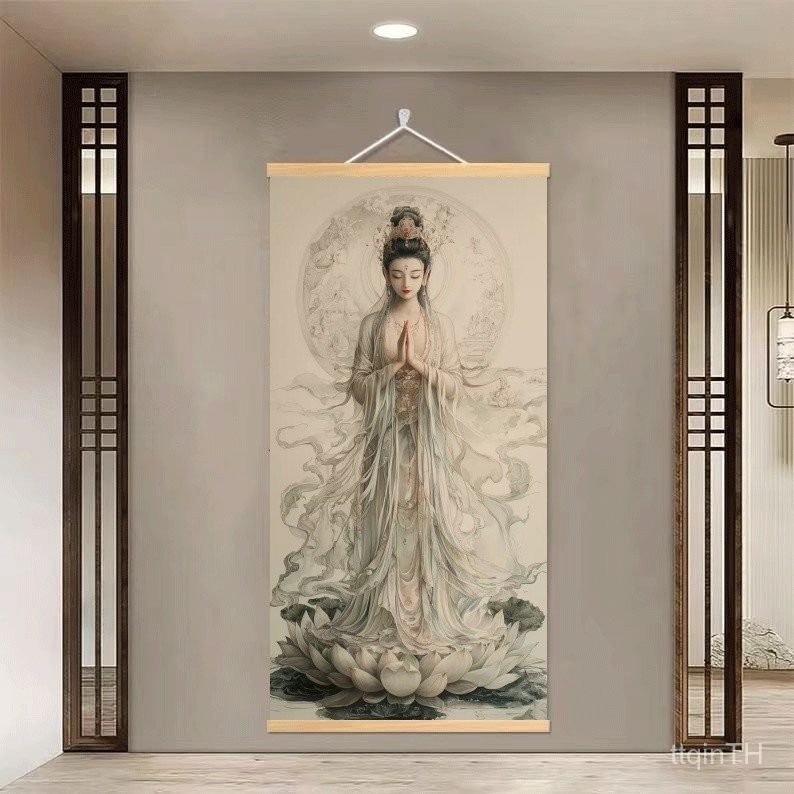 ภาพเจ้าแม่กวนอิมในห้องโถงทางพุทธศาสนาภาพวาดบ้านเจ้าแม่กวนอิมทางเข้าสไตล์จีน