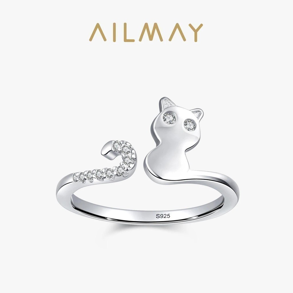 925 เงินสเตอร์ลิงแมวน่ารัก Shining CZ แหวนนิ้วปรับได้สําหรับผู้หญิงเครื่องประดับ Fine