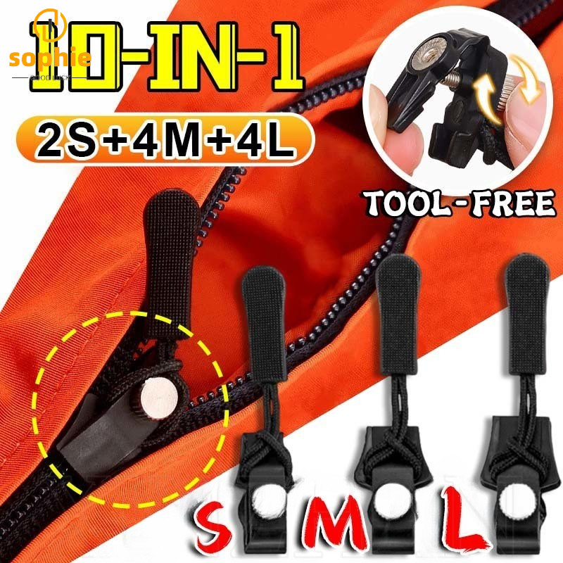 2/3/6/10ชิ้นสะดวกปฏิบัติทันทีซิปชุดซ่อม-สากลสกรูหัวซิป- 3ขนาดเลื่อนฟันซิปดึงสําหรับกระเป๋าหลังแจ็คเก็ตกางเกง