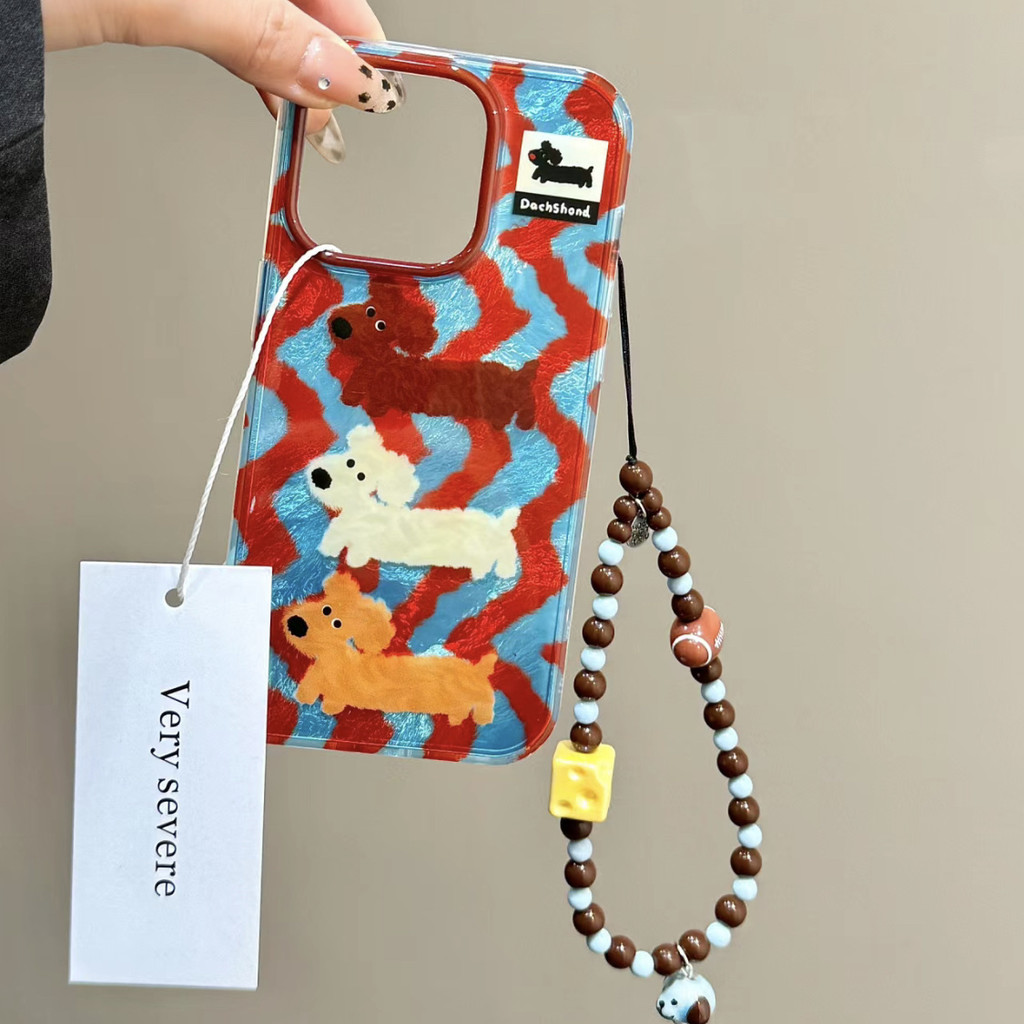 Autumn and Winter Maillard Stripes Sausage Dog Phone Case for iPhone 16/15/14pro Phone Case 13/12 Frosted 11/XR Soft 78P Girl Xs