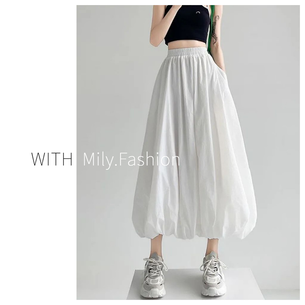 Milyfashion กระโปรงยาวครึ่งตัวลายดอกตูกระโปรงเอวสูงใส่แล้วดูผอมแบบใหม่ฤดูร้อน2024