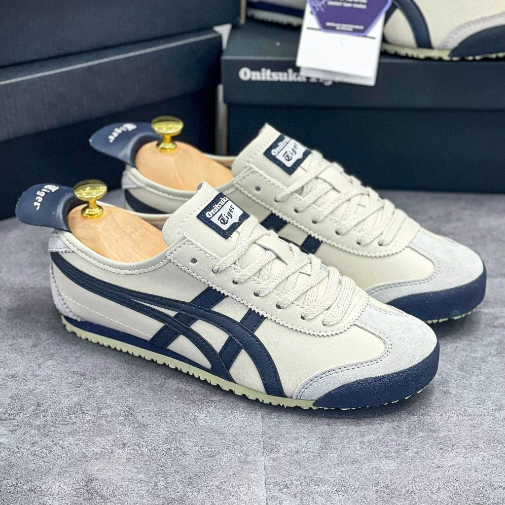 Onitsuka Tiger MEXICO 66 'สีเบจกองทัพเรือ' รองเท้ารุ่นที่มีคุณภาพดีที่สุด deri