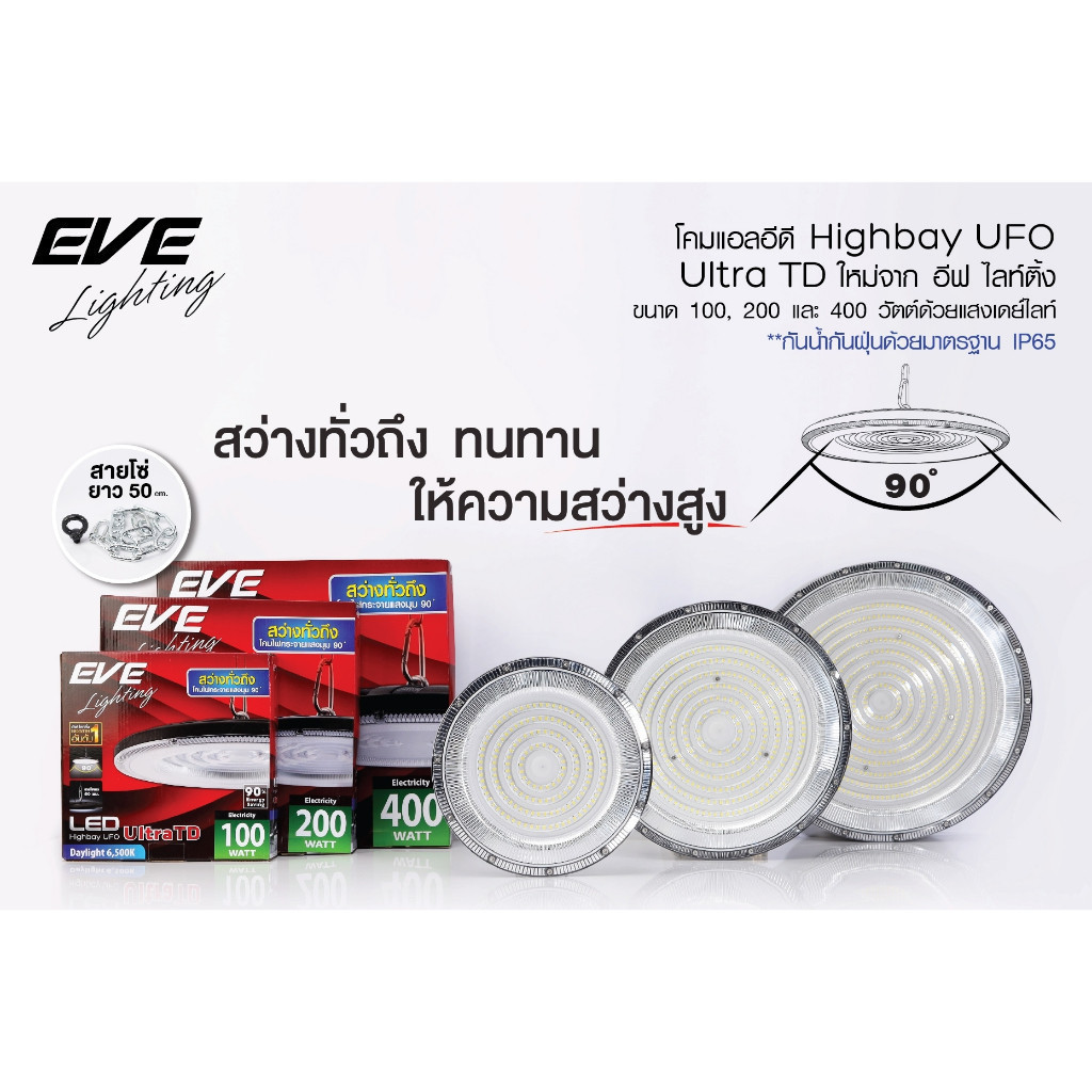(ของแท้100%)โคมไฮเบย์ LED UFO รุ่น ULTRA TD ขนาด 100, 200 และ 400 วัตต์ กันน้ำกันฝุ่น IP65 แสงเดย์ไลท์ 6500K