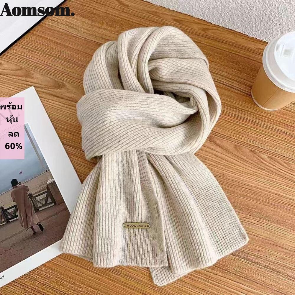 Aomsom ถักผ้าพันคอ, Thicken Woolen Cross ผ้าพันคอ, Neckerchief Wrap สีทึบผ้าพันคอผู้หญิง
