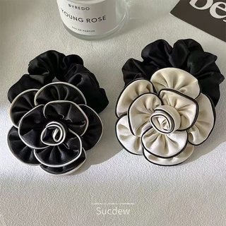 ฝรั่งเศส Elegant Camellia ดอกไม้ Scrunchy แหวนผมแฟชั่น Niche All-Match ต่ําหางม้าเชือกผมความยืดหยุ่นสูงหรูหราอุปกรณ์เสริมผม