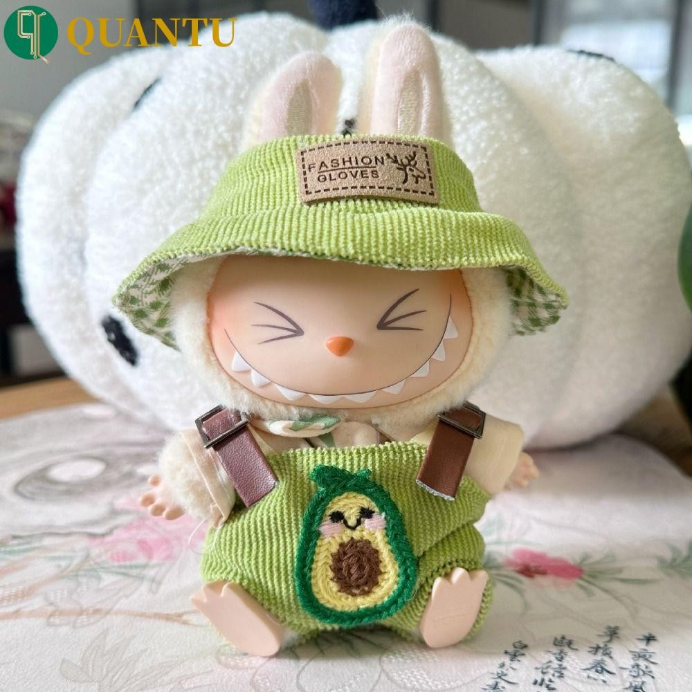 Quantu 1 ชุดนั่ง Party Labubu เสื้อผ้าตุ๊กตา, อุปกรณ์ของเล่นเปลี่ยน Labubu ชุดตุ๊กตา, ชุดของเล่นชุดคอลเลกชัน DIY มินิผ้าฝ้ายตุ๊กตาหมวกเด็กจี้