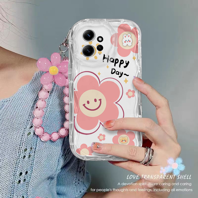 เคส Redmi NOTE 12 4G เคสโทรศัพท์ใส ดอกไม้ เชือกห้อยลูกปัด เคสโทรศัพท์กันกระแทกแบบใส