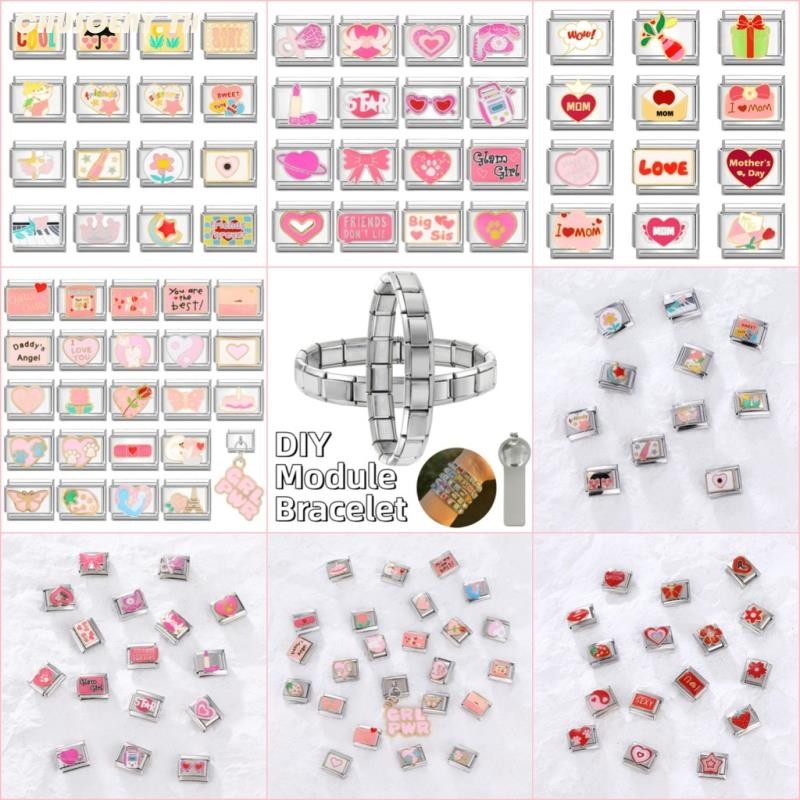 ยอดนิยม Love Unicorn Heart ดอกไม้สีชมพูอิตาเลี่ยน Charm Links Fit 9 มม.สร้อยข้อมือสแตนเลสทําเครื่องประดับ