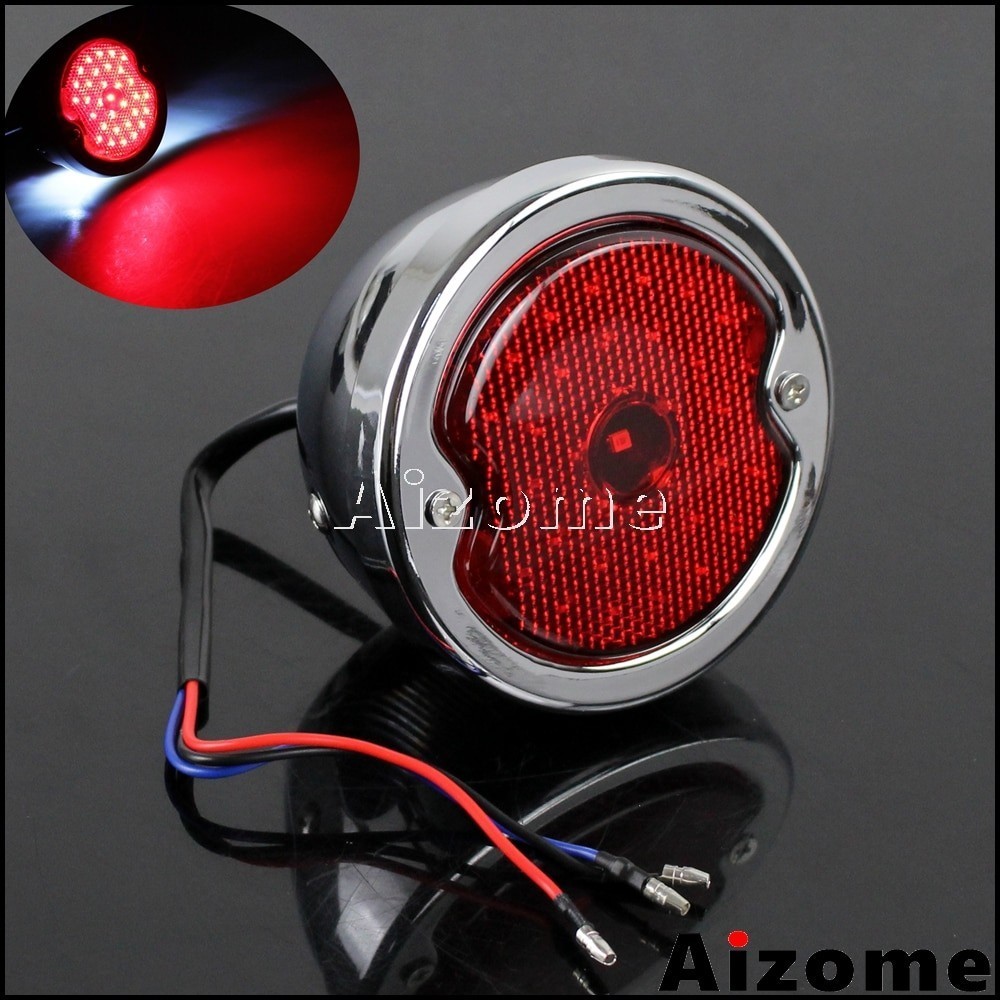 AI Motorcycle LED Taillight Red Lens For Harley Custom Cafe Racer Bobber Chopper Pickups Wagons Chro