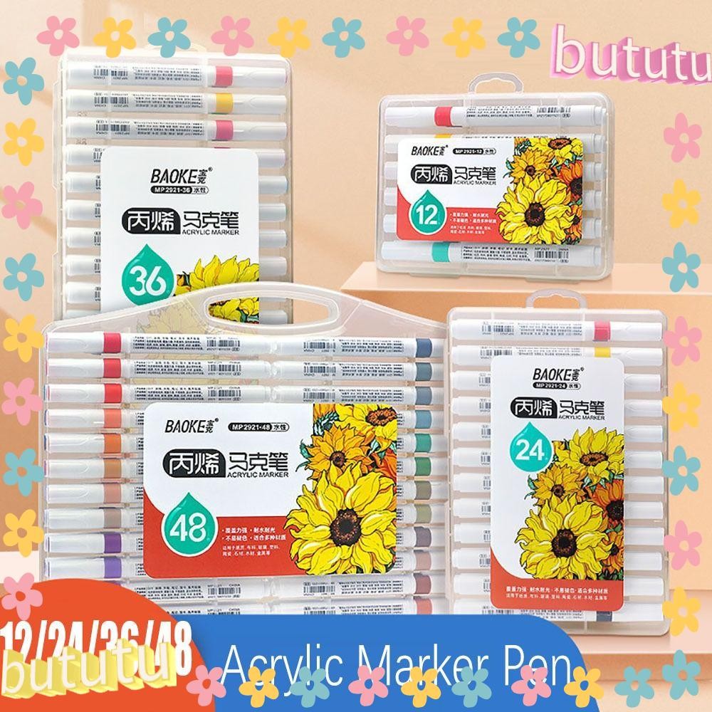 Butu ปากกามาร์กเกอร์, ปากกาอะคริลิกสีวางซ้อนกันได้ระดับไฮเอนด์/สองด้าน, เครื่องเขียนศิลปะคุณภาพสูง 12/24/36/48-สีบัญชีมือเขียนปากกาศิลปะ