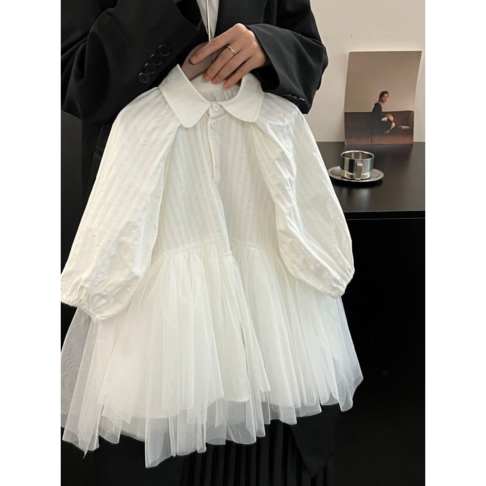 สาวแต่งตัว2024ฤดูใบไม้ร่วงสไตล์ตะวันตกสไตล์ใหม่เด็กเย็บกระโปรงผ้ากอซทารกอารมณ์สีทึบเสื้อกระโปรง - รูปที่ 5