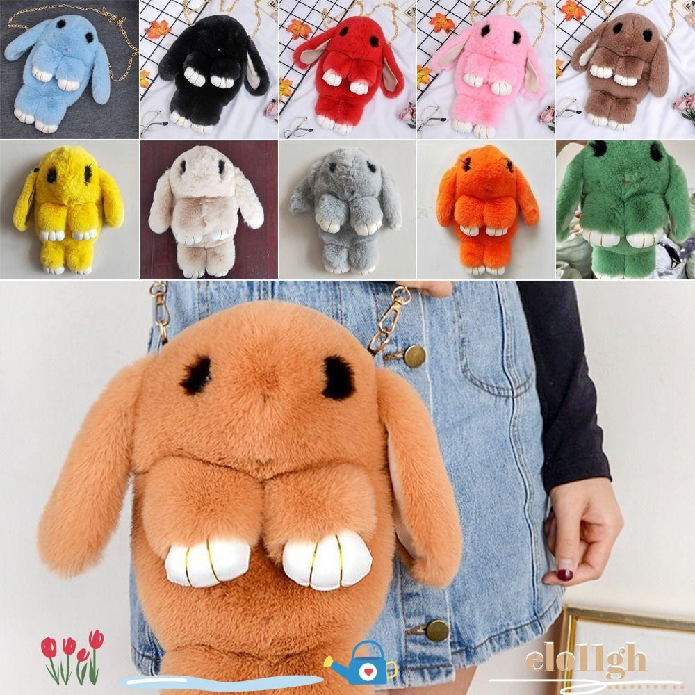 Elo11 กระเป๋าสะพายไหล่สอง, Cross Chain Rabbit One Shoulder Bag, Fashion Plush Gifts Crossbody Bag Children
