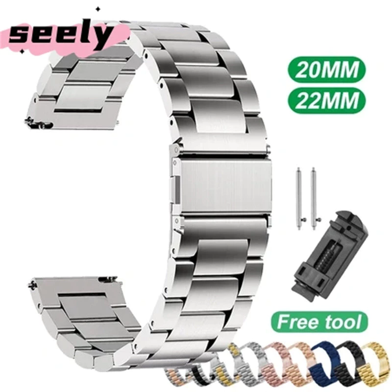 20/22 มม.สายนาฬิกาสแตนเลสสําหรับ Samsung Galaxy Watch 6/4/5/Pro/คลาสสิก 45 มม.44 มม.Correa สําหรับ HUAWEI GT 4 2 2e 3 Samsung สมาร์ทวอท์ช