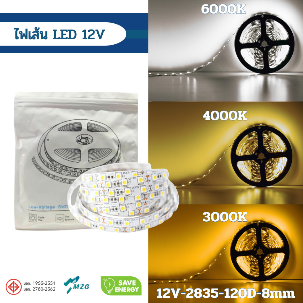 ไฟเส้น LED 2835 12V/ยาว 5 เมตร ไฟตกแต่ง ไฟติดห้อง