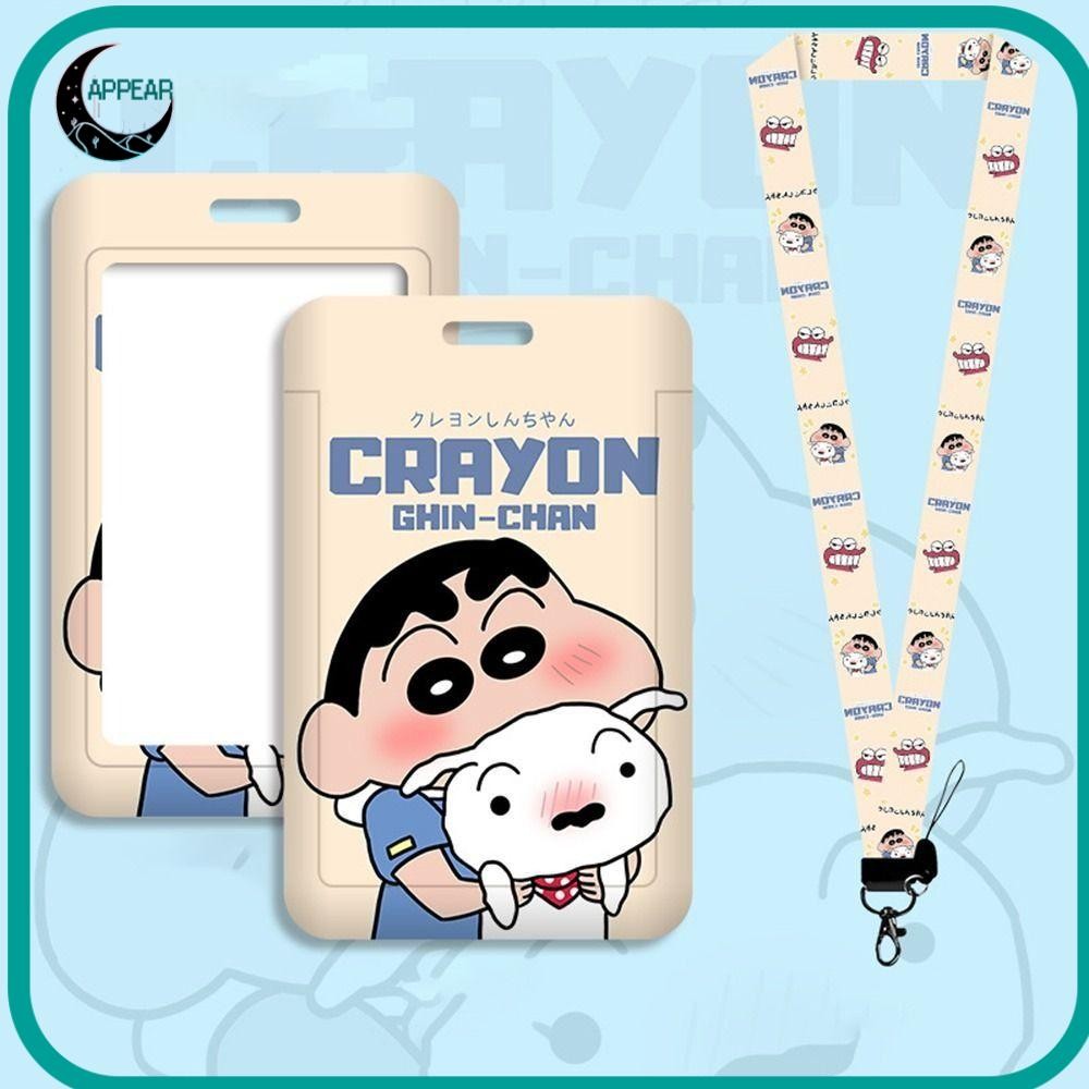 ที่ใส่ป้าย ID APPEAR ทนทานต่อการสึกหรอพร้อมที่ห้อยเชือกผู้ถือบัตรการ์ตูนเครยอนชินจังน่ารักอุปกรณ์เสริมสําหรับเด็ก