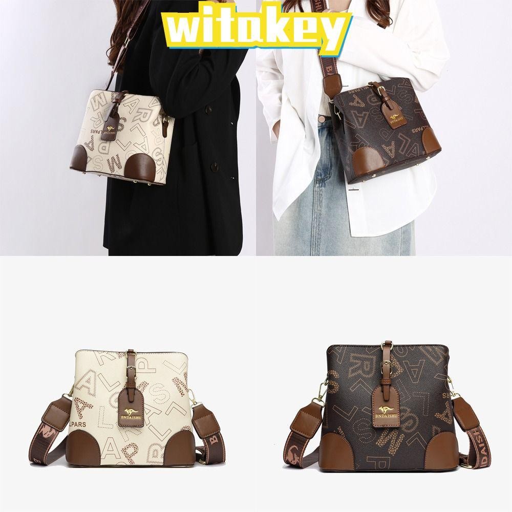 Witakey กระเป๋าสะพายข้าง,กระเป๋าถือจิงโจ้สไตล์ซิปความจุขนาดใหญ่,ของขวัญกระเป๋าโทรศัพท์มือถือพิมพ์ลายตัวอักษรภาษาอังกฤษ PU