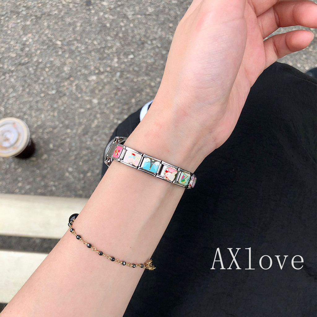 แฟชั่นสวยหวานน่ารักหัวใจรักอิตาลีเสน่ห์ลิงค์สําหรับ เสี่ยวหมี่ วงดนตรี 9 8/7/6/5/4/3 สร้อยข้อมือเครื่องประดับสแตนเลส ทําเอง ทํานาฬิกาวง