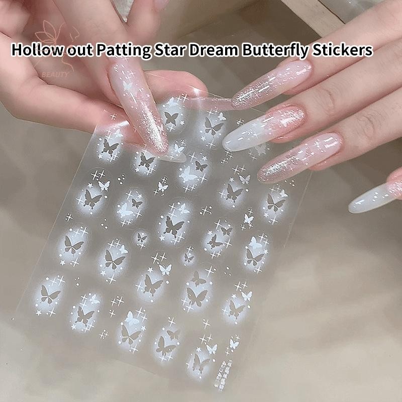 [maybeauty] สีขาวเงิน Hollowed Dyeing Smudging ดอกไม้นูนสติกเกอร์เล็บสติ๊กเกอร์ติดเล็บ {TH}